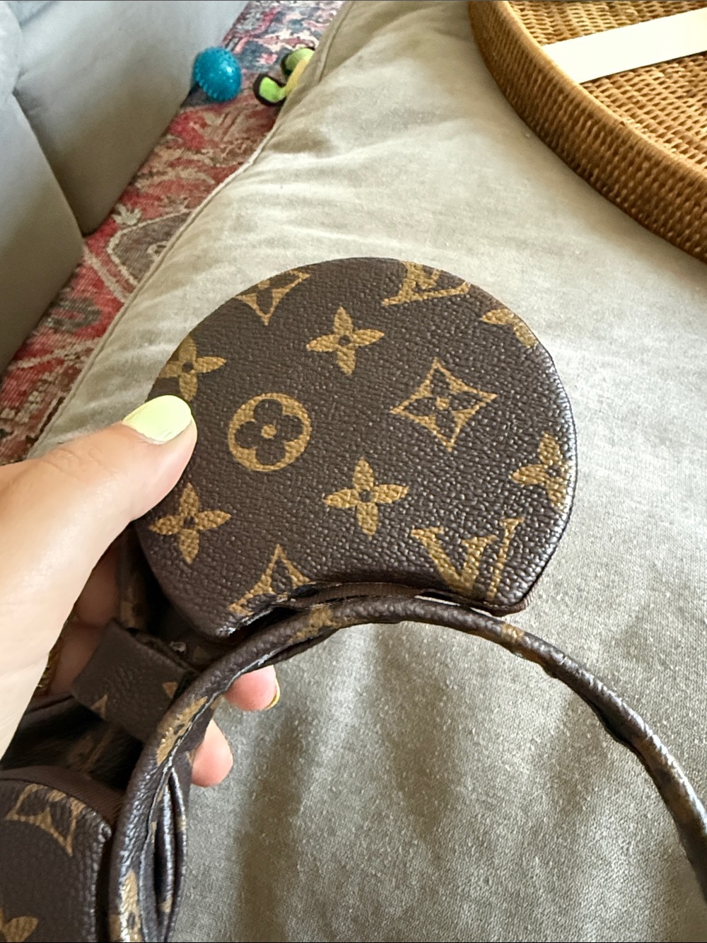 Designer-Inspired Brown Monogram Mouse Ears Headband - Picture 2 of 4